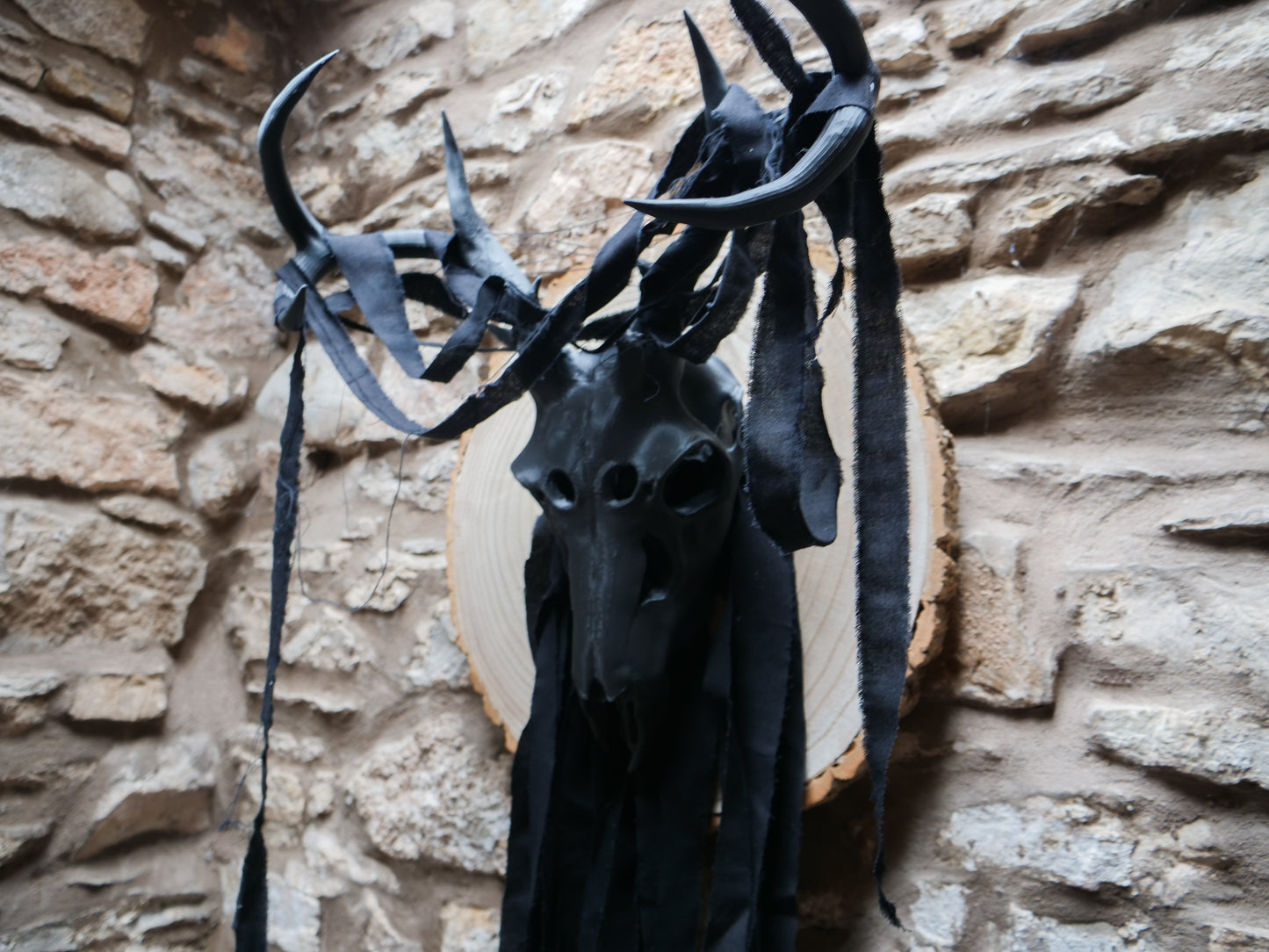 Gothic Black Faux Deer Skull Mask and Wall Decor