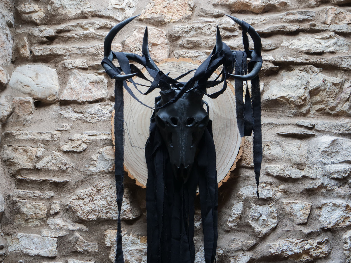 Gothic Black Faux Deer Skull Mask and Wall Decor