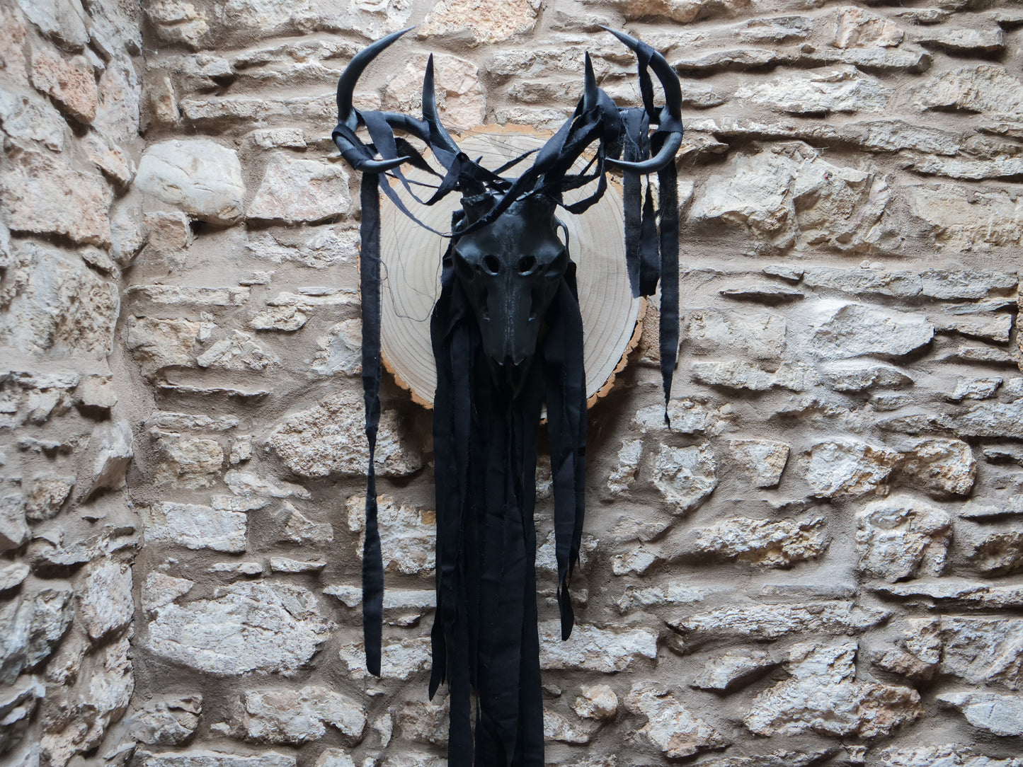 Gothic Black Faux Deer Skull Mask and Wall Decor