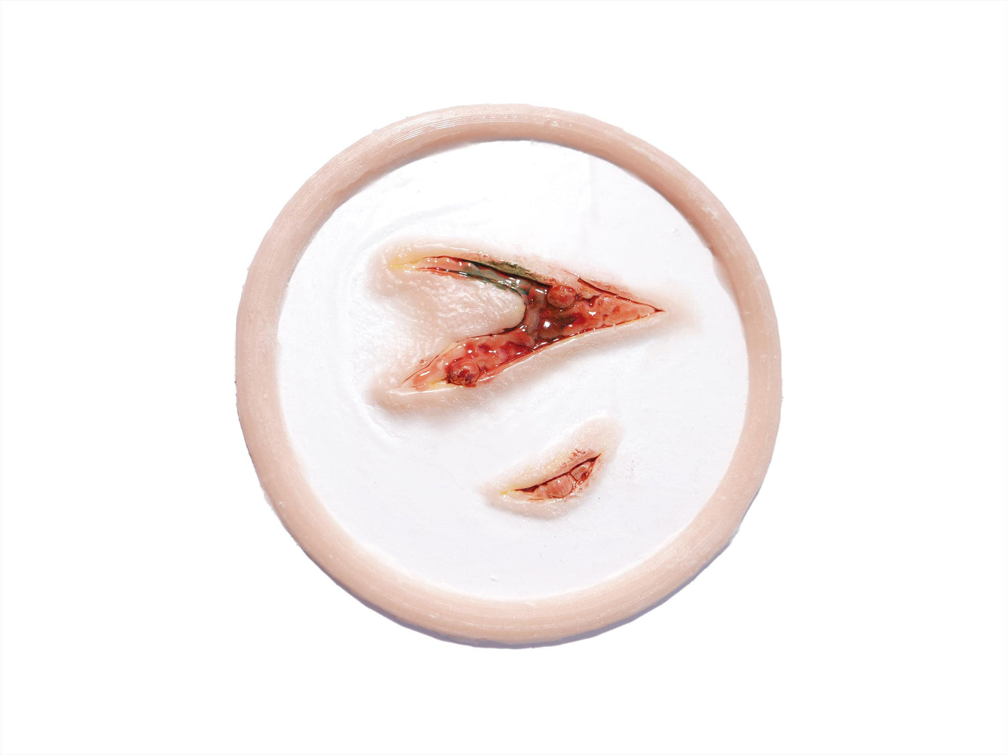 [Item 002: Laceration V-42] — Pre-Painted Gash Wound Prosthetic (Encapsulated Silicone)