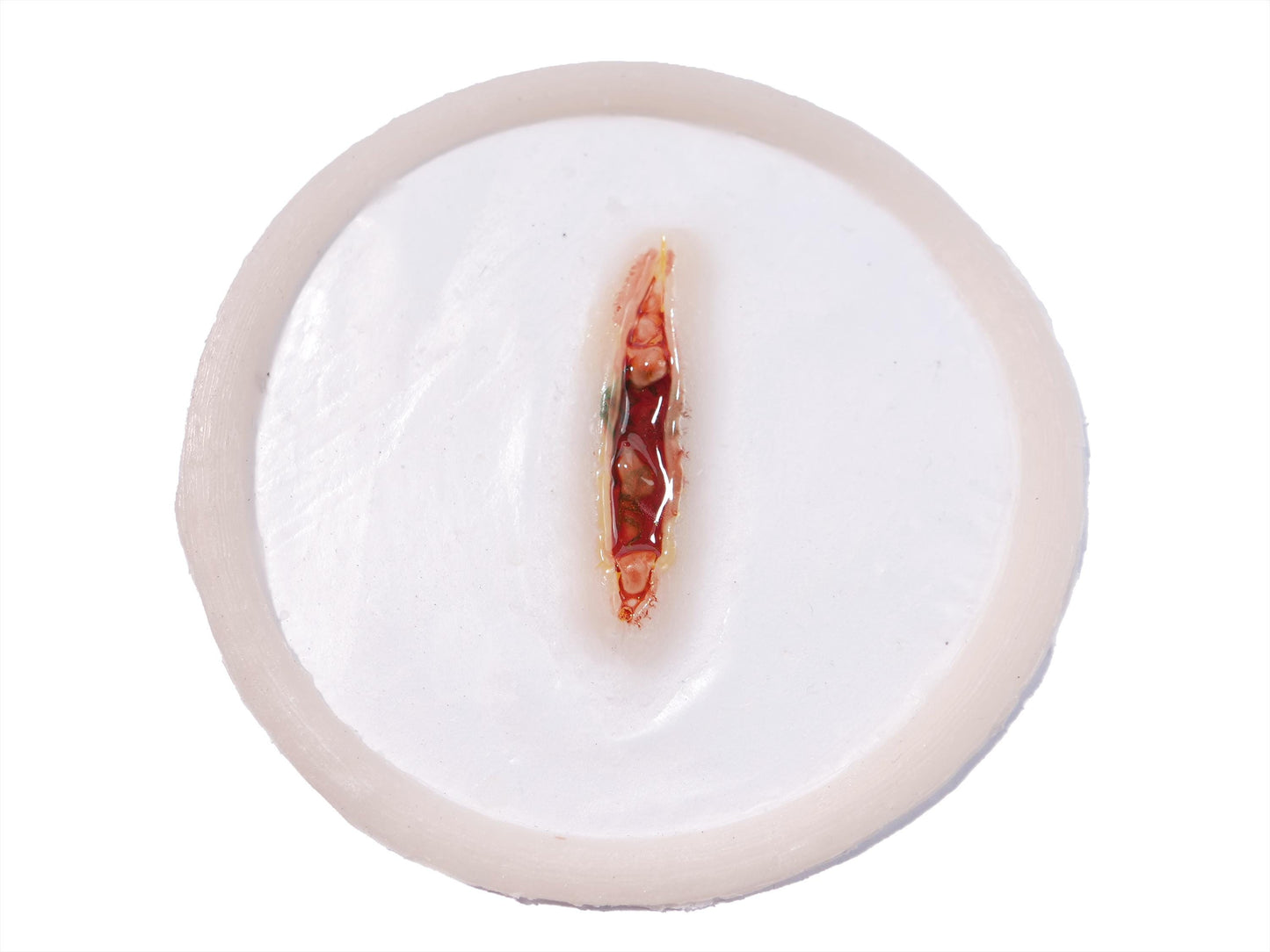 [Item 001: Laceration V-17] — Pre-Painted Small Gash Prosthetic (Encapsulated Silicone)